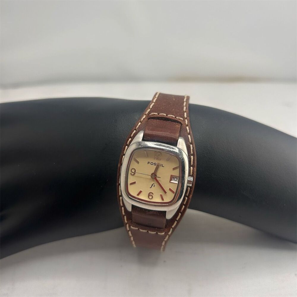 Fossil Women's Square Analog Watch Brown Leather Band Classic Style